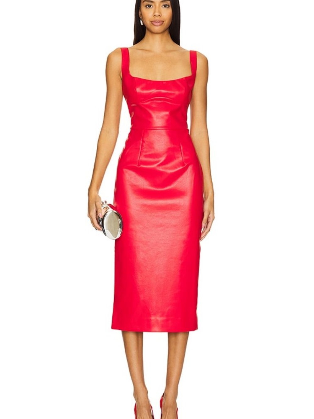 Bardot Kassy Faux Leather Midi Dress Famous Red M NWT